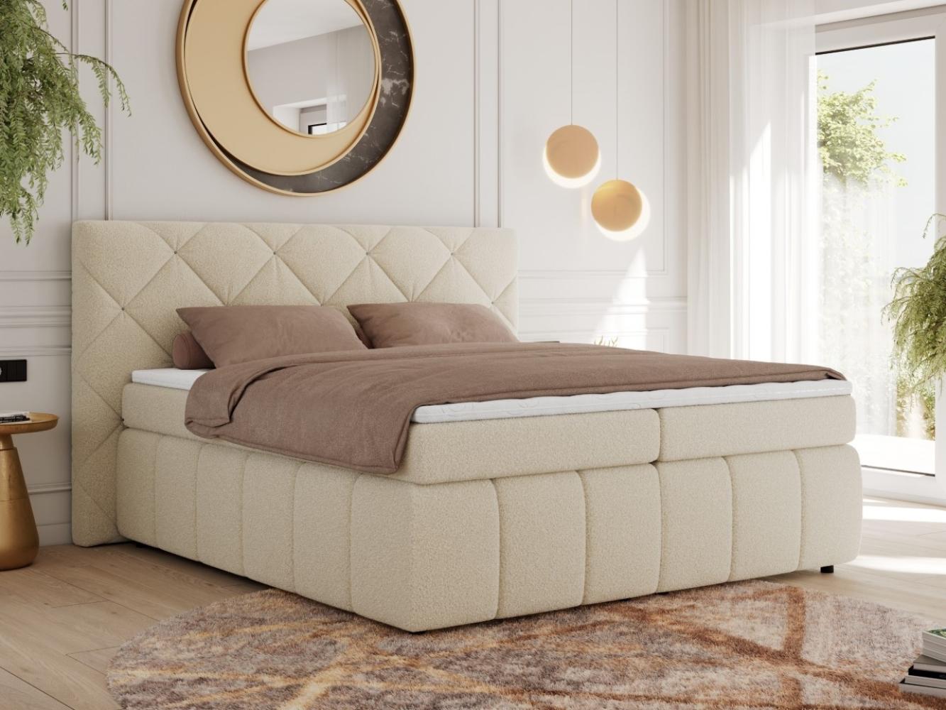 Boxspringbett, Doppelbett, Polsterbett mit Matratzen und Kopfteil - RITA - 160 x 200 cm - Beige Boucle - H3 Bild 1