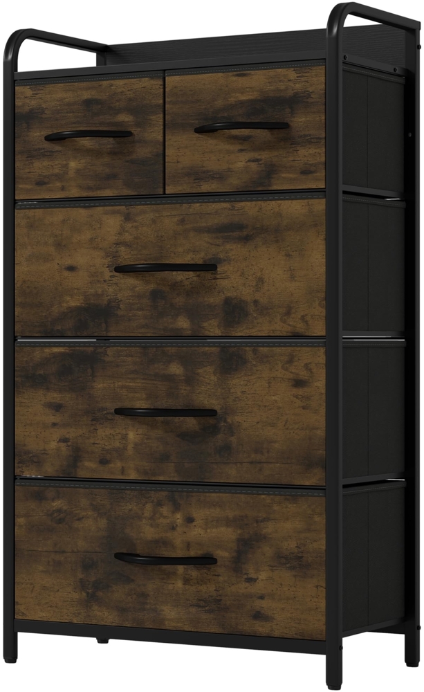 YITAHOME Kommode,Kommode mit 5 Schubladen,Schrank,Stoffschubladen mit Griffen,Kommodenschrank mit Stabiler Stahlrahmen,Dauerhaft,Rustikal Braun Bild 1