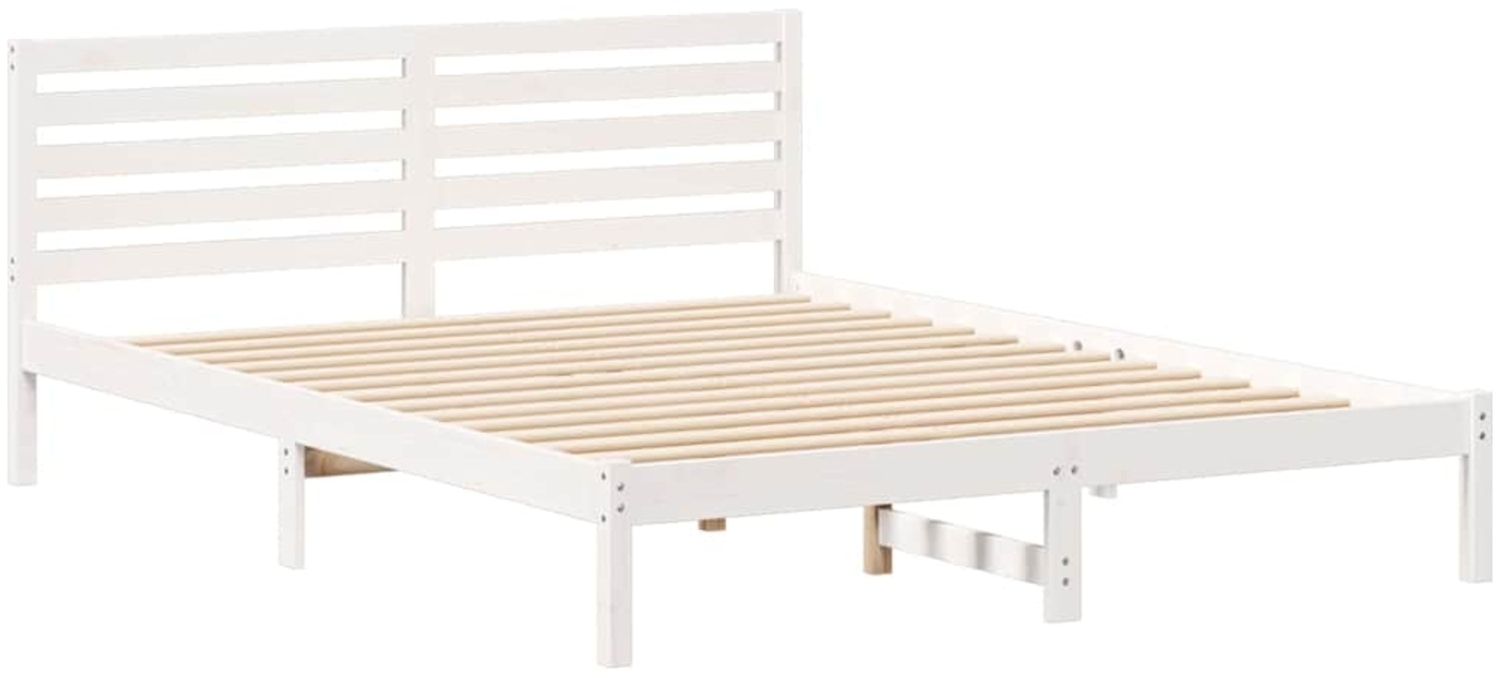 vidaXL Bettrahmen mit Kopfteil Weiß 160 x 220 cm Massives Kiefernholz 872336 Bild 1