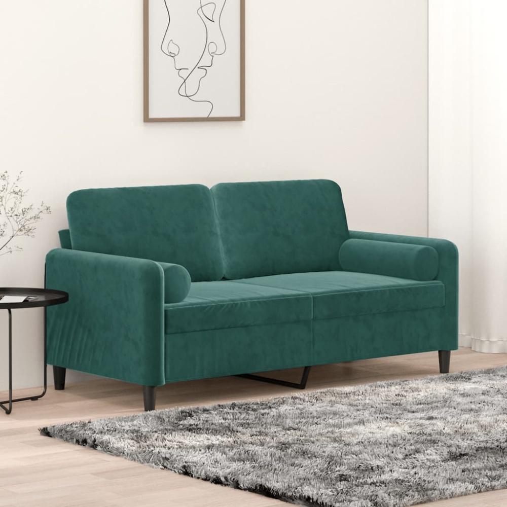 vidaXL 2-Sitzer-Sofa mit Zierkissen Dunkelgrün 140 cm Samt 3200883 Bild 1