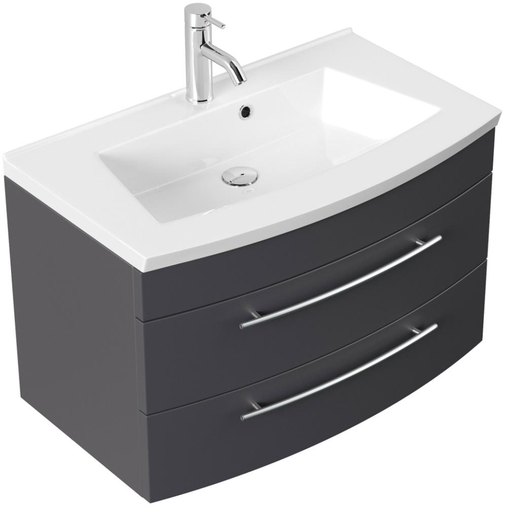 Badmöbel Bella 80 mit runder Front SoftClose anthrazit : Anthrazit Bild 1