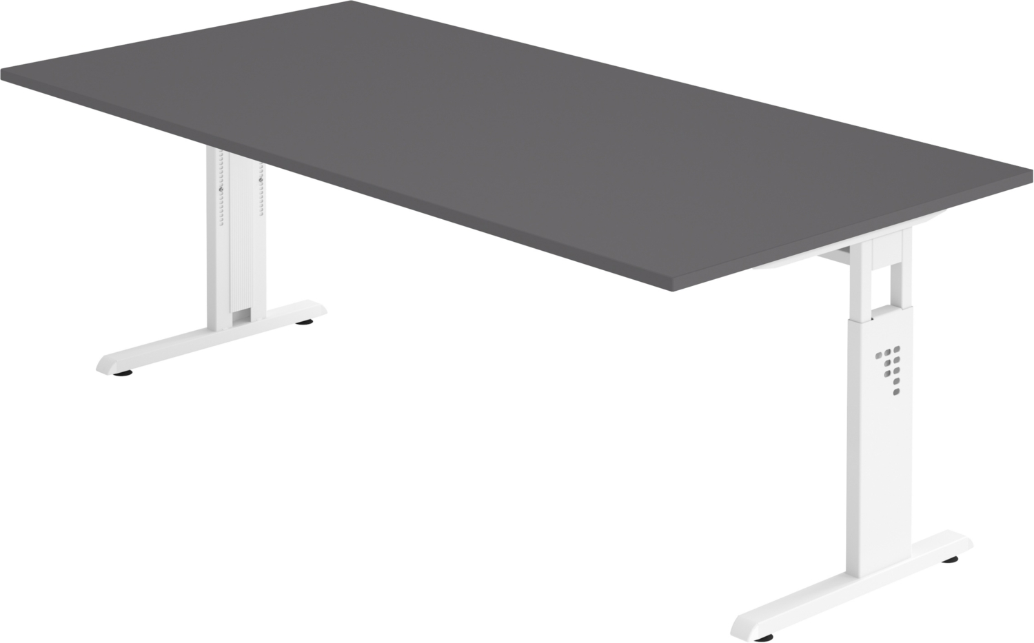 bümö höhenverstellbarer Schreibtisch O-Serie 200x100 cm in Graphit, Gestell in weiß - großer PC Tisch für's Büro manuell höhenverstellbar, Computertisch verstellbar, OS-2E-G-W Bild 1