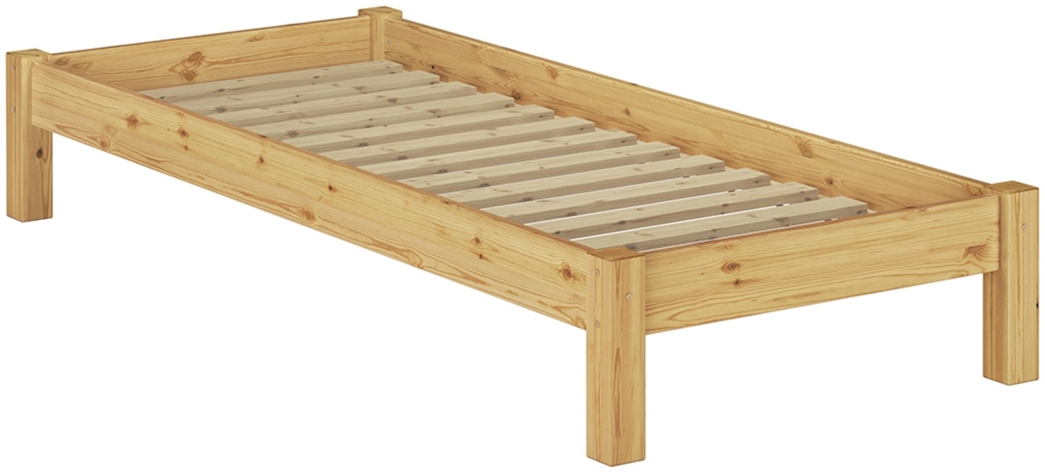 Einzelbett Futonbett 90x200 Kiefer natur Massivholz-Bettrahmen Rollrost aus Federleisten 60.35-09FL Bild 1