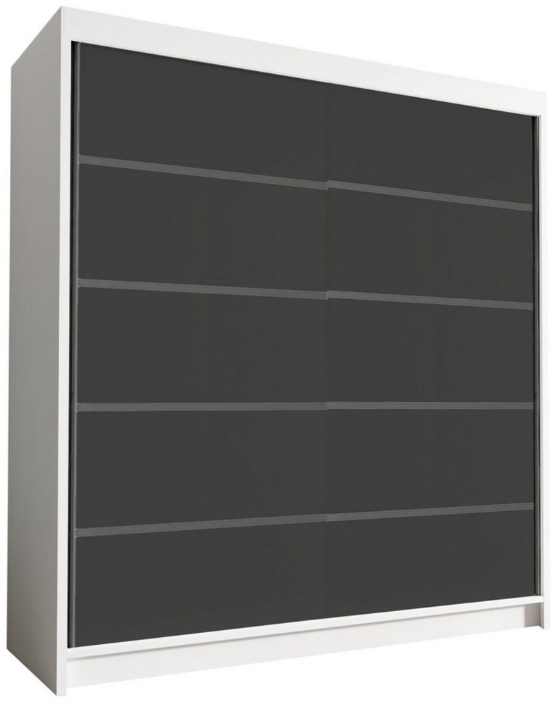 Kleiderschrank Harry IV 180 cm - Groß Schwebetürenschrank, Schiebetürenschrank mit Kleiderstange und Einlegeboden, Schlafzimmerschrank, Schiebetüren - 180x215x58 cm (Weiß/Schwarz) Bild 1