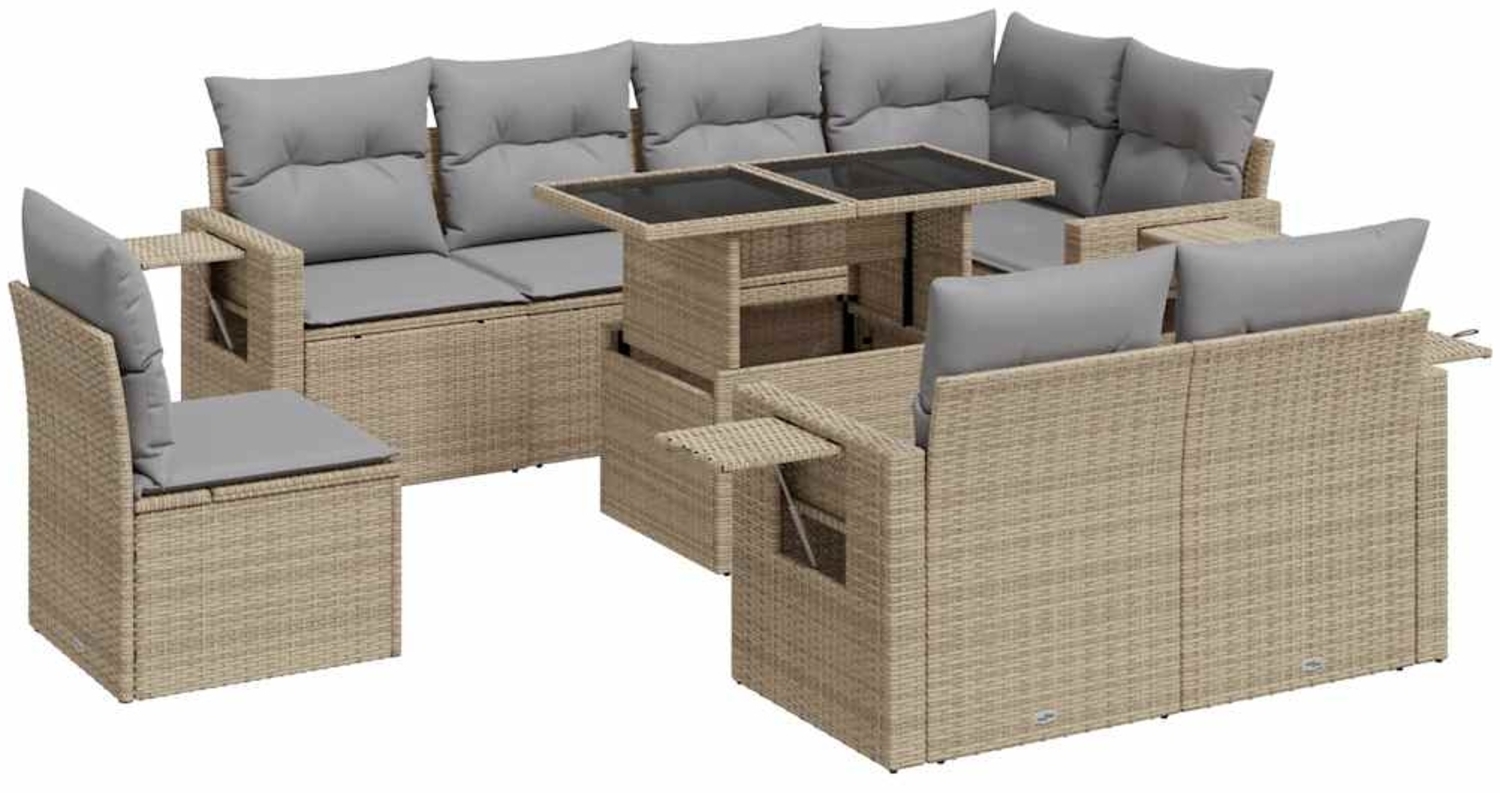 vidaXL 9-tlg. Garten-Sofagarnitur mit Kissen Beige Poly Rattan 3326500 Bild 1