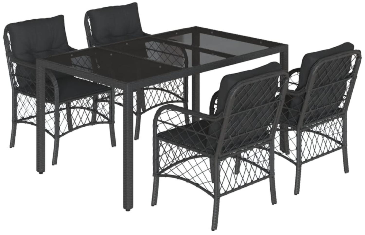 vidaXL 5-tlg. Garten-Essgruppe mit Kissen Schwarz Poly Rattan 3212026 Bild 1