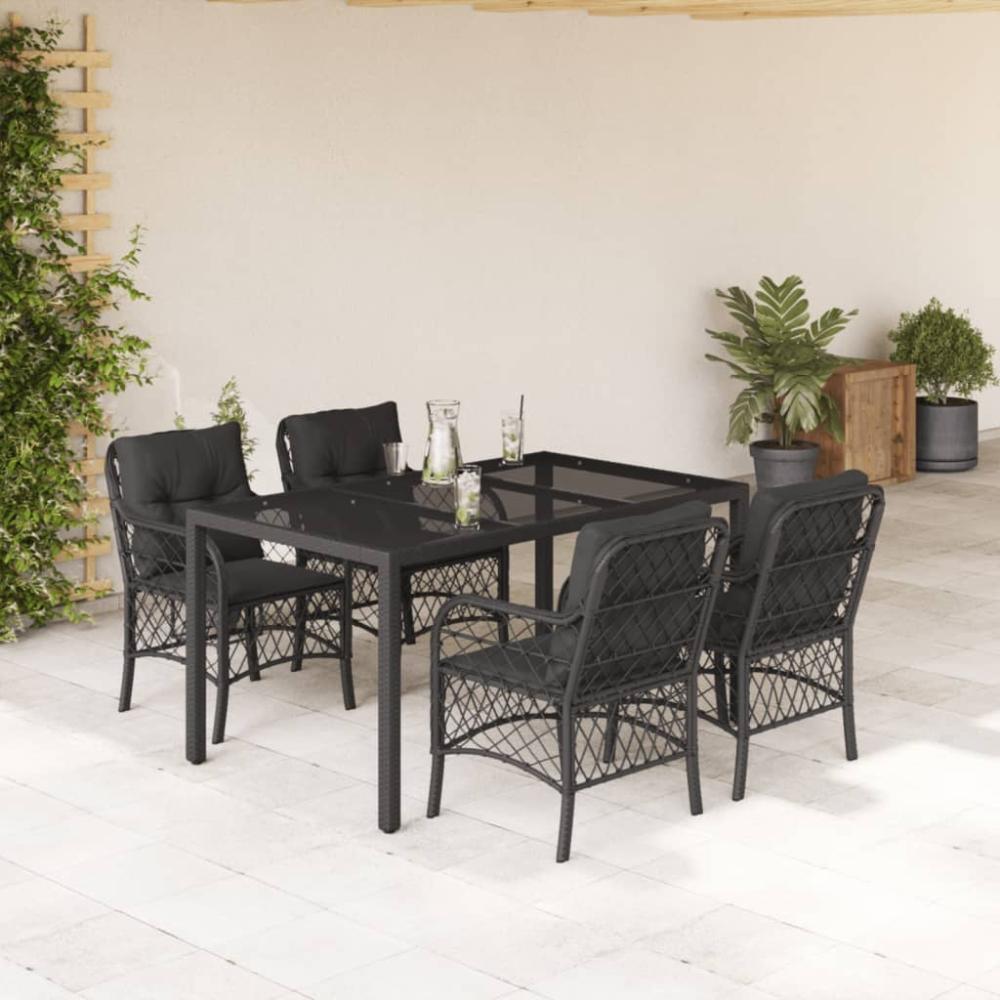 vidaXL 5-tlg. Garten-Essgruppe mit Kissen Schwarz Poly Rattan 3212026 Bild 1