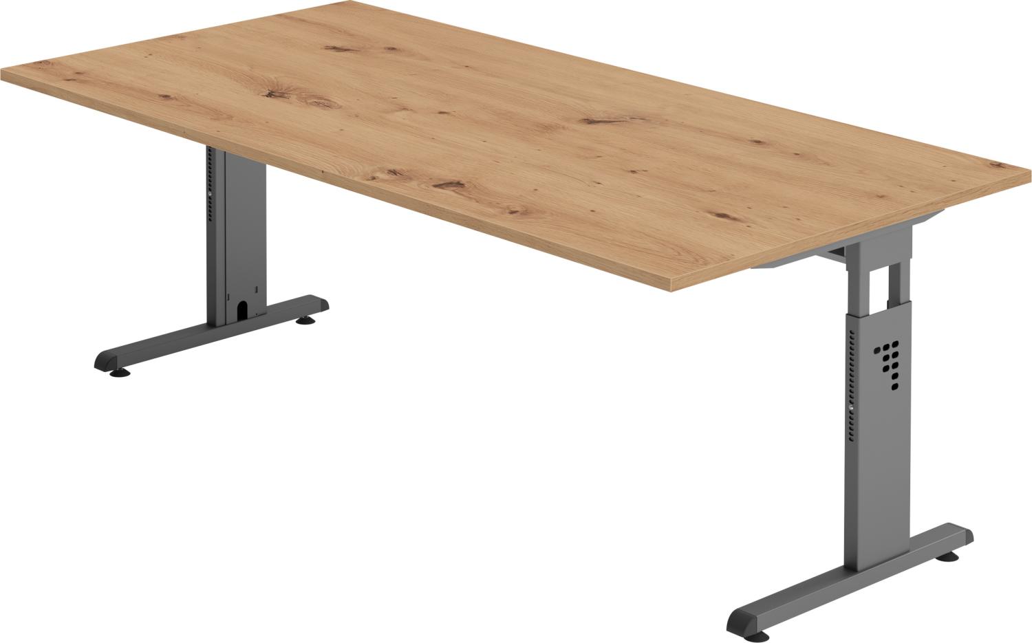 bümö® Schreibtisch O-Serie höhenverstellbar, Tischplatte 200 x 100 cm in Asteiche, Gestell in graphit Bild 1