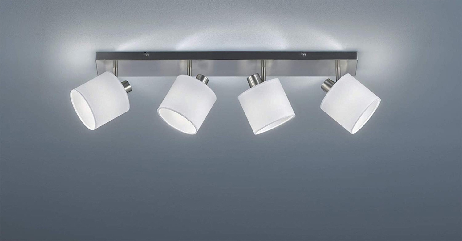 LED Deckenstrahler 4-flammig Silber, Stoffschirme Weiß, Breite 70cm Bild 1