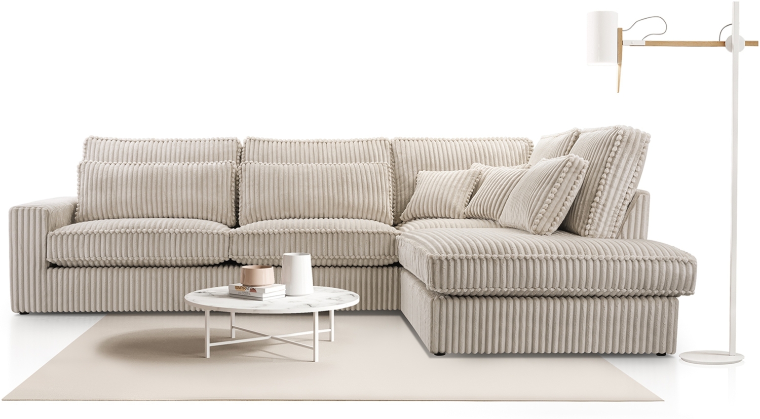 AX LIVING Sofa creme Celleri Mini kleine Eckcouch modernes Design 280R Bild 1