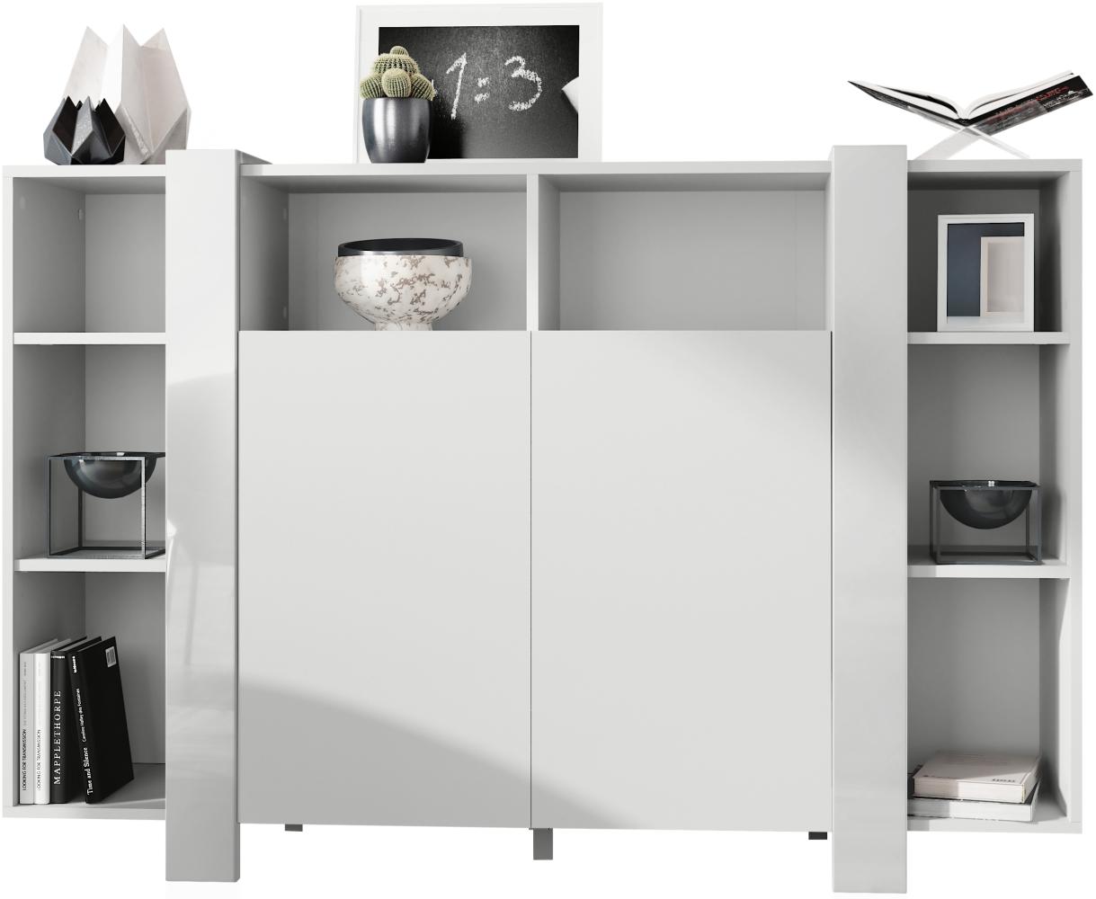 Vladon Highboard Ida, Anrichte mit 12 Fächern, Korpus in Weiß matt, Blenden in Weiß Hochglanz (149 x 101 x 34 cm) Bild 1