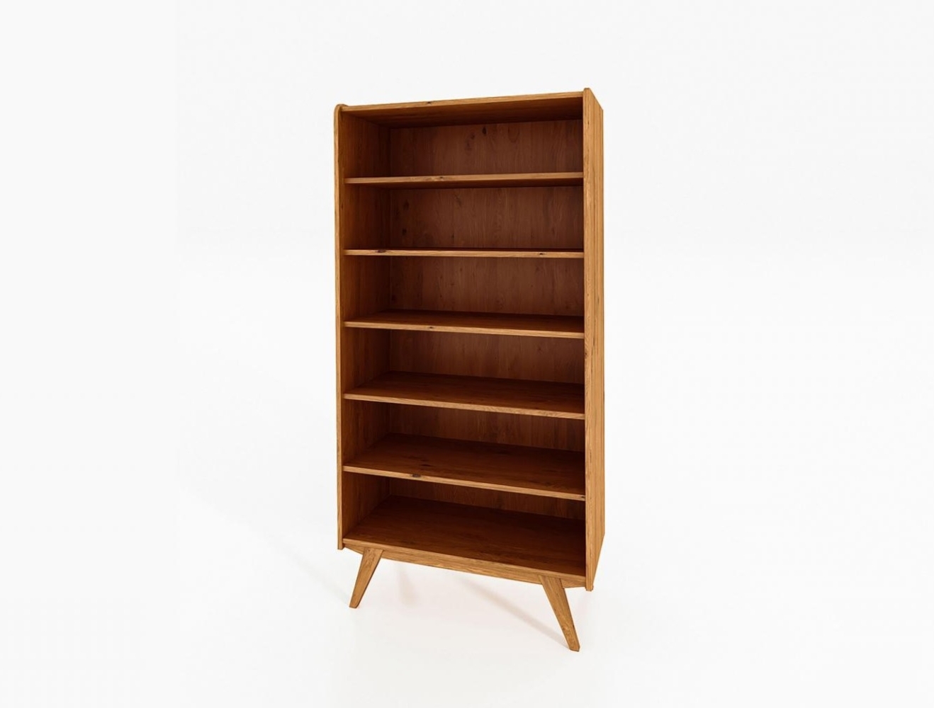 Bücherregal Jetro Wildeiche massiv 100x200x50 cm mit 6 Fächern und Holzbeinen Bild 1