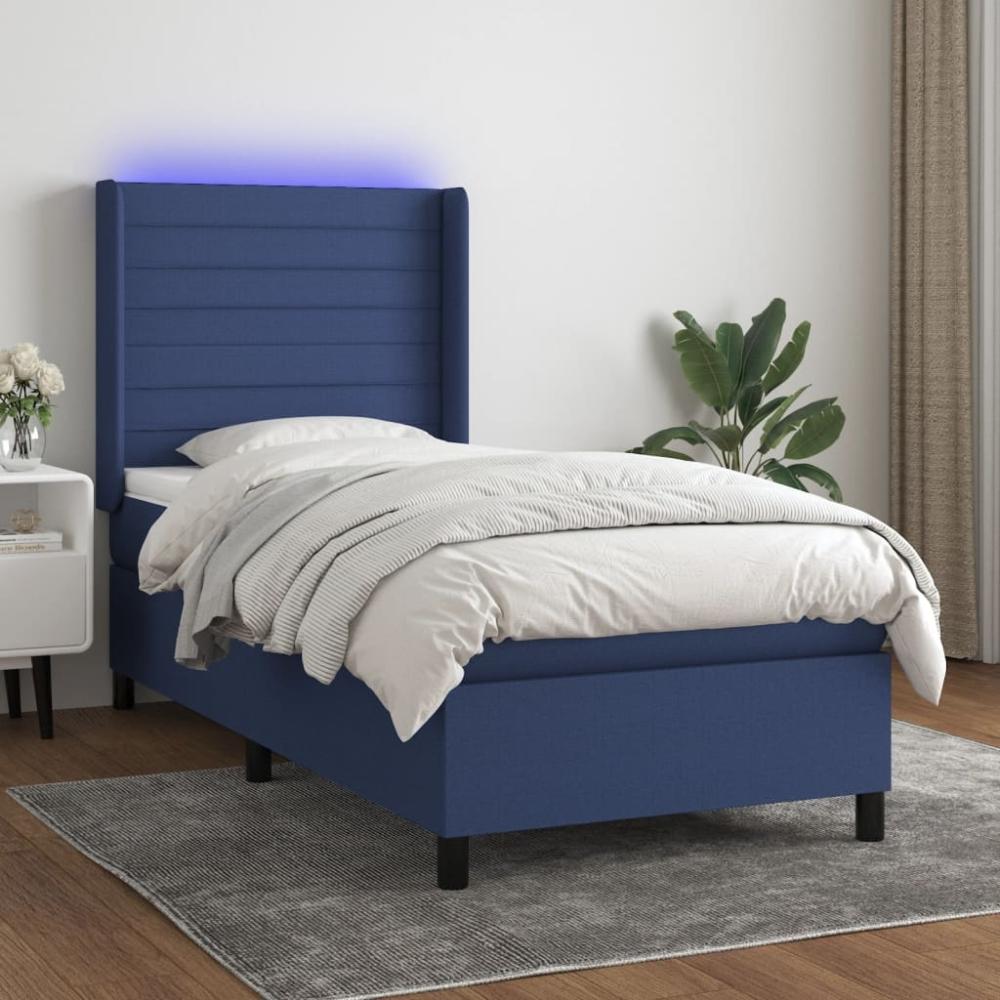 vidaXL Boxspringbett mit Matratze & LED Blau 90x190 cm Stoff 3138363 Bild 1