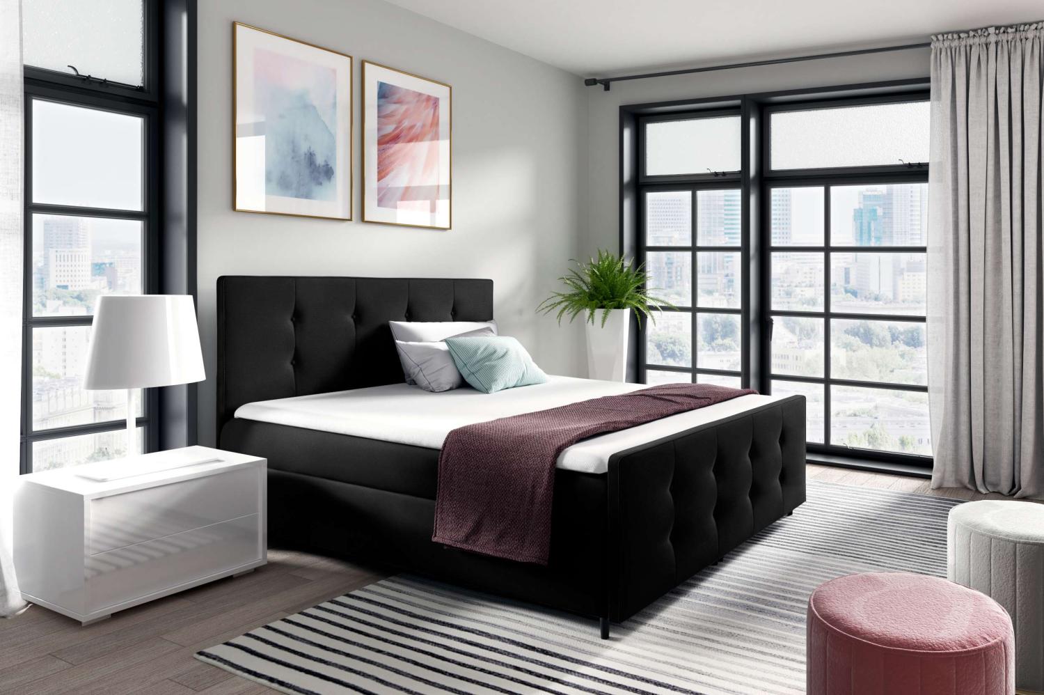 99rooms Primo Boxspringbett 120x200 cm Velours Jasmine Schwarz Bild 1