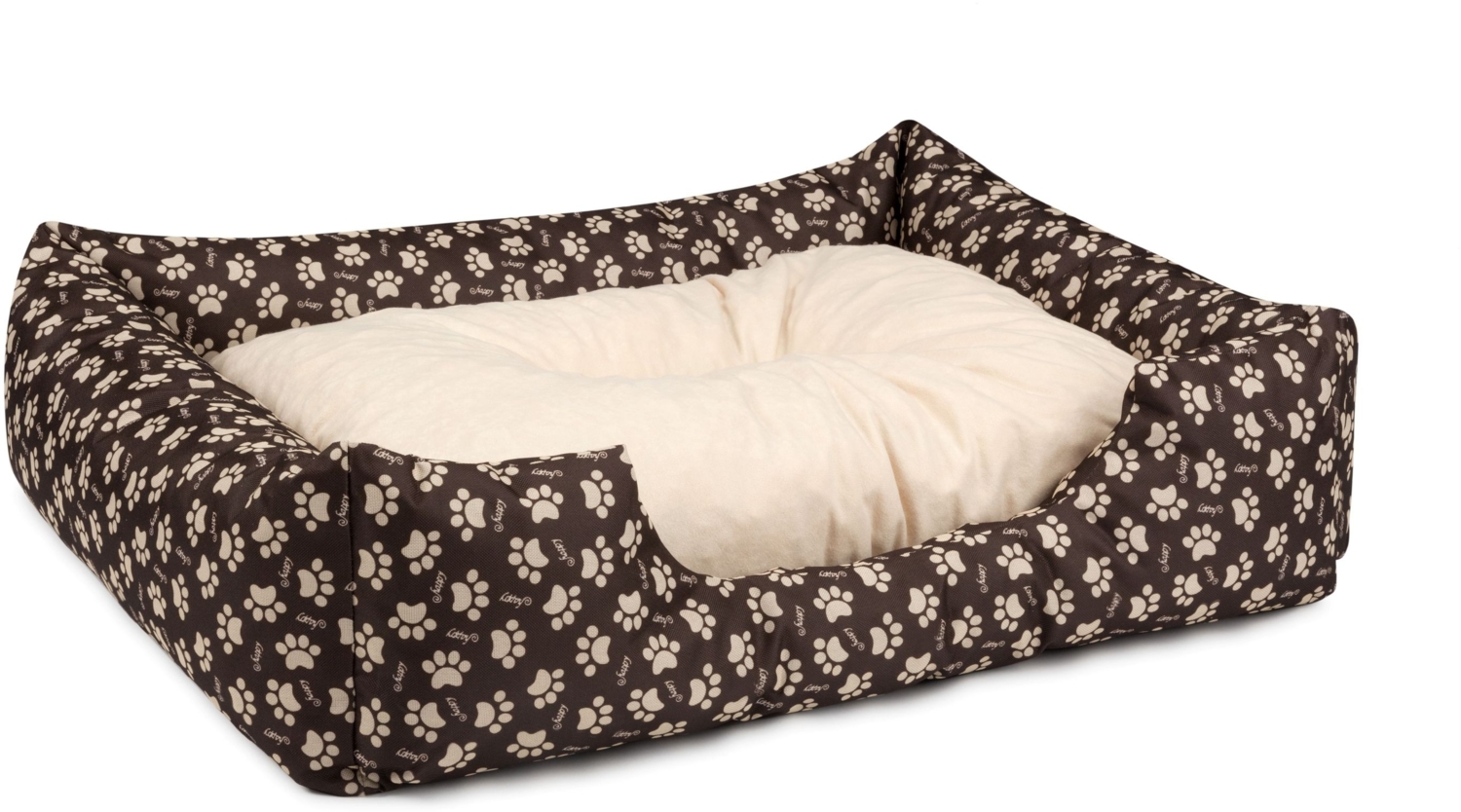 BedDog Hundebett MIMI, Hundesofa aus Cordura, Microfaser-Velours, waschbares Hundebett vier-eckig mit Rand, Hundekissen (S) ca. 55x40x17cm, SAND-DOG (braun/muster) Bild 1