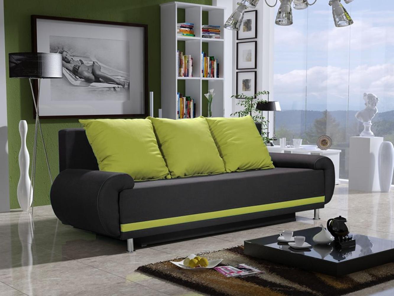 Sofa Designersofa MIKA 3-Sitzer mit Schlaffunktion Anthrazit- Limette Bild 1