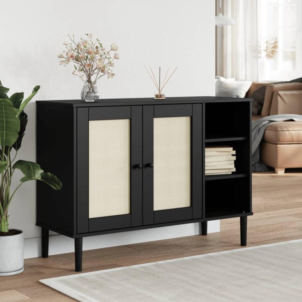 vidaXL Sideboard SENJA Rattan-Optik Schwarz 112x40x80 cm Kiefernholz Bild 1