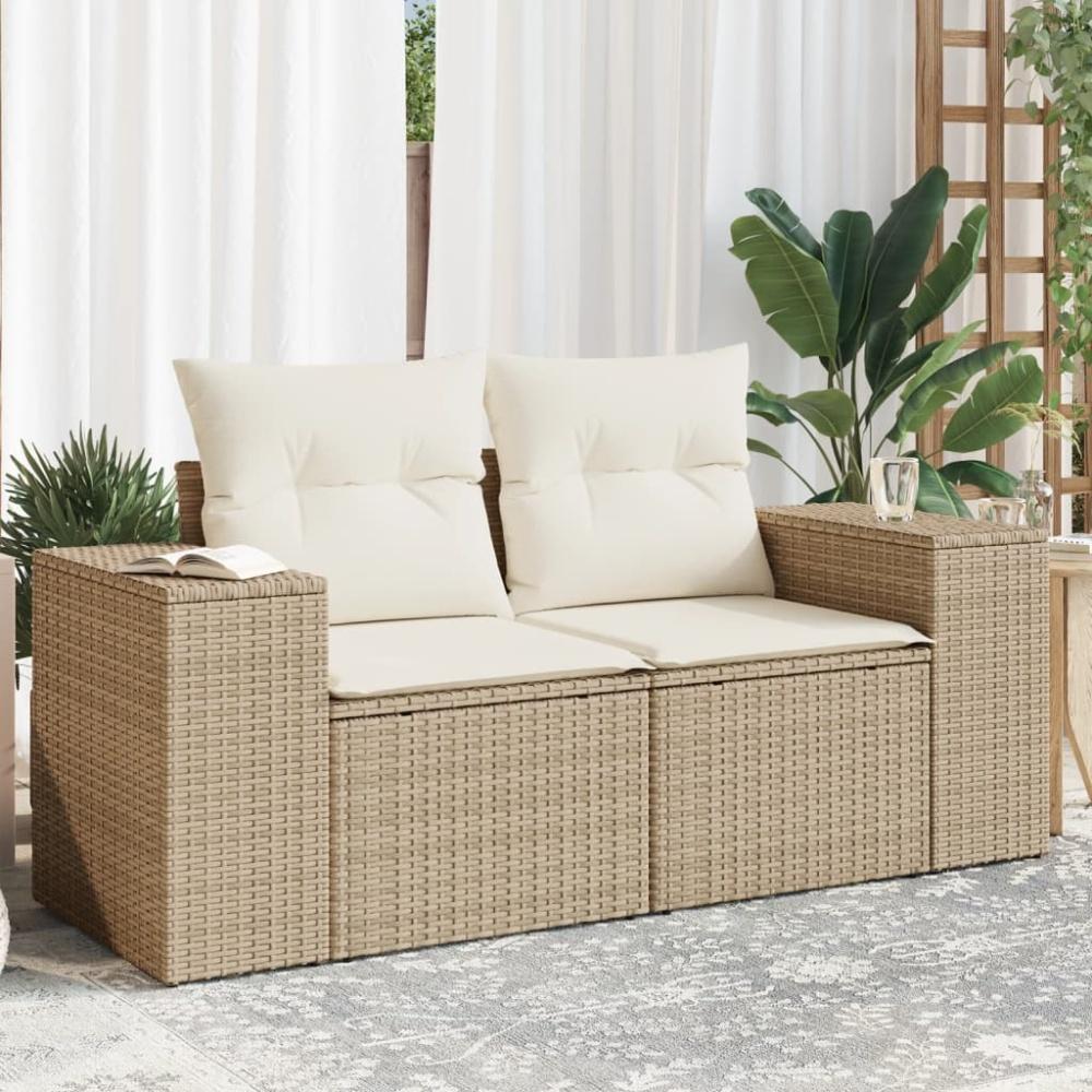 vidaXL Gartensofa mit Kissen 2-Sitzer Beige Poly Rattan 366081 Bild 1