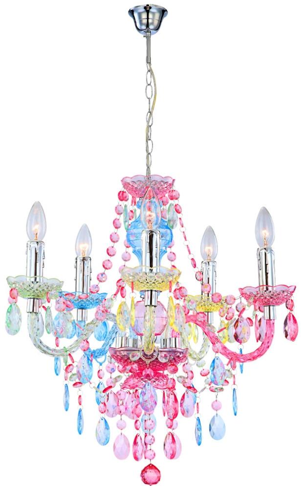 Kronleuchter, Lüster, Kristalle, bunt, 5-flammig, H 149 cm Bild 1