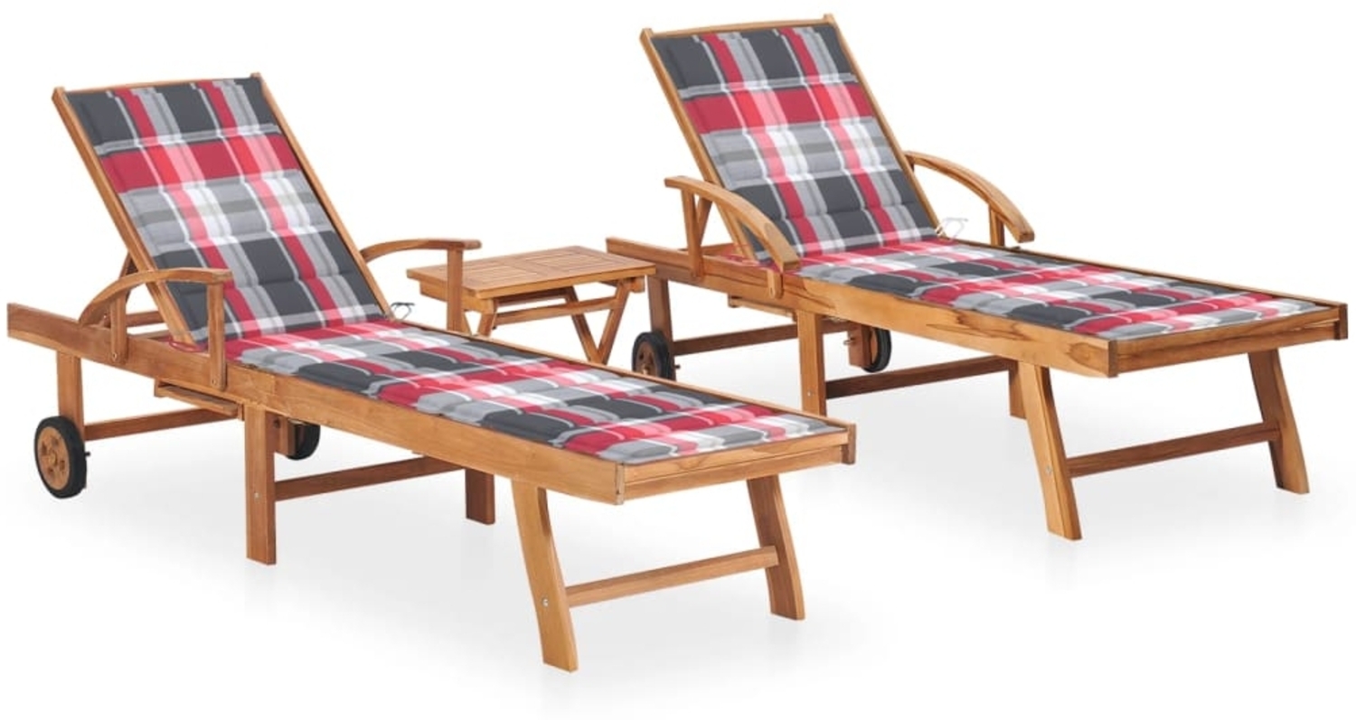 vidaXL Sonnenliegen 2 Stk. mit Tisch und Auflagen Massivholz Teak 3073184 Bild 1