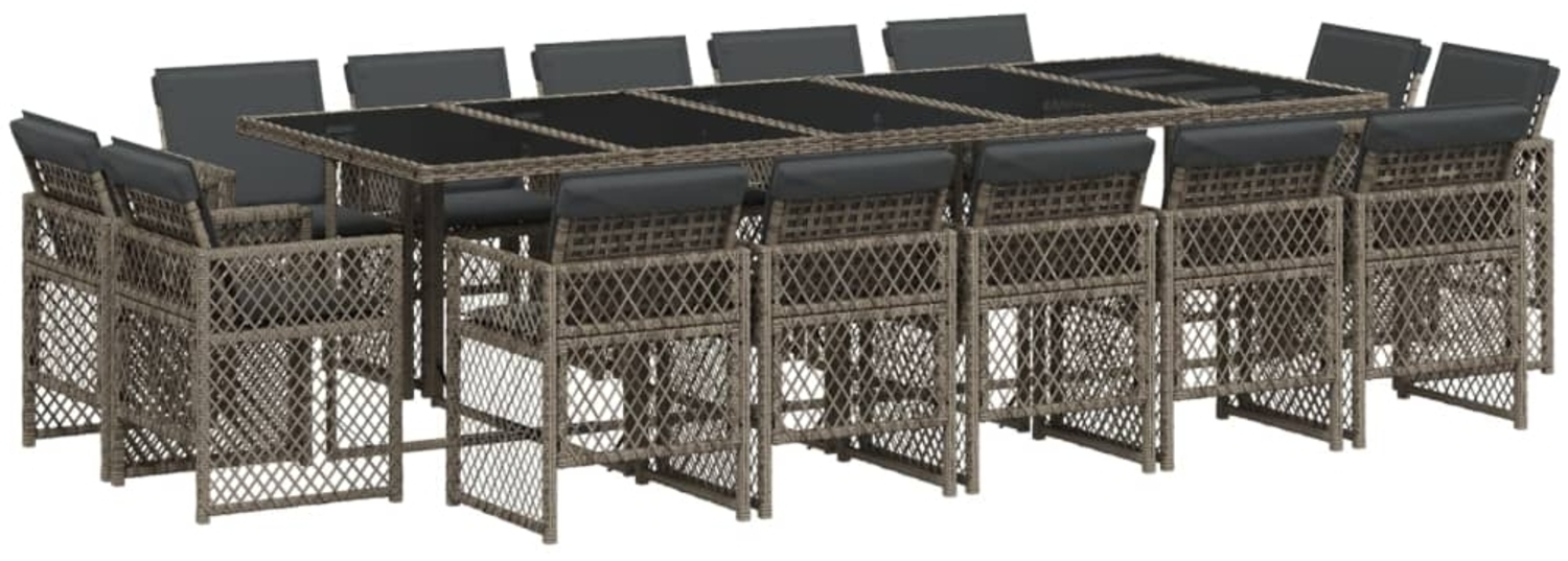vidaXL 15-tlg. Garten-Essgruppe mit Kissen Grau Poly Rattan 3210872 Bild 1
