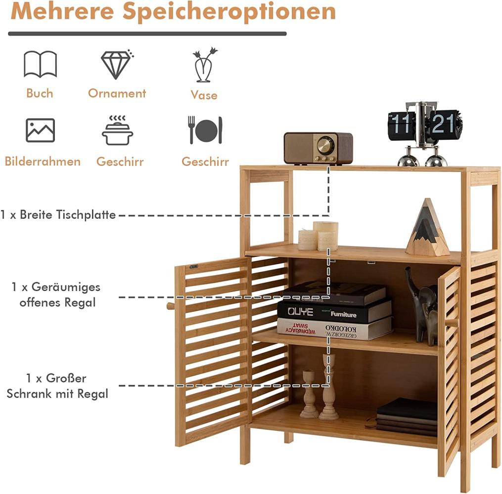 COSTWAY Badezimmerschrank Bambus, Badschrank mit 2 Lamellentüren, Schrank multifunktional für Badezimmer, Wohnzimmer, Küche, Flur, 64 x 27,5 x 80 cm Bild 1