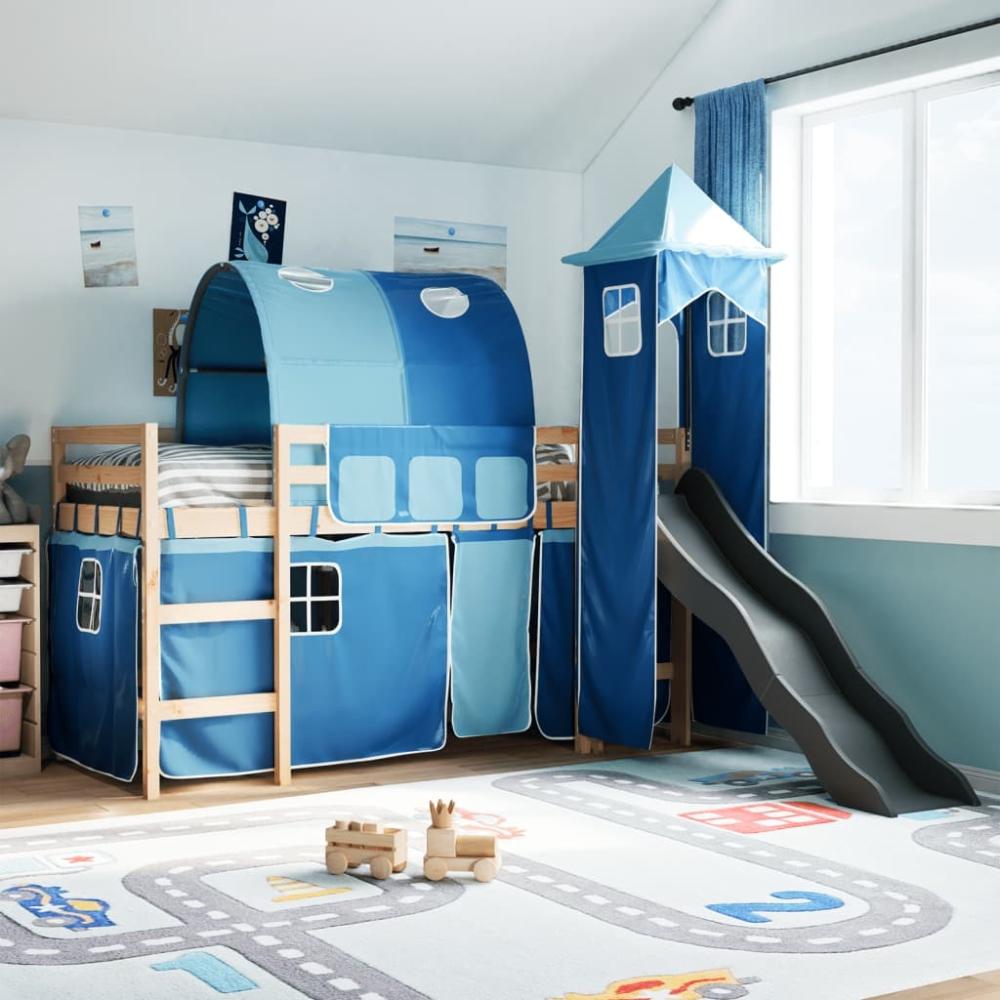 vidaXL Kinderhochbett mit Turm Blau 80x200 cm Massivholz Kiefer 3309147 Bild 1