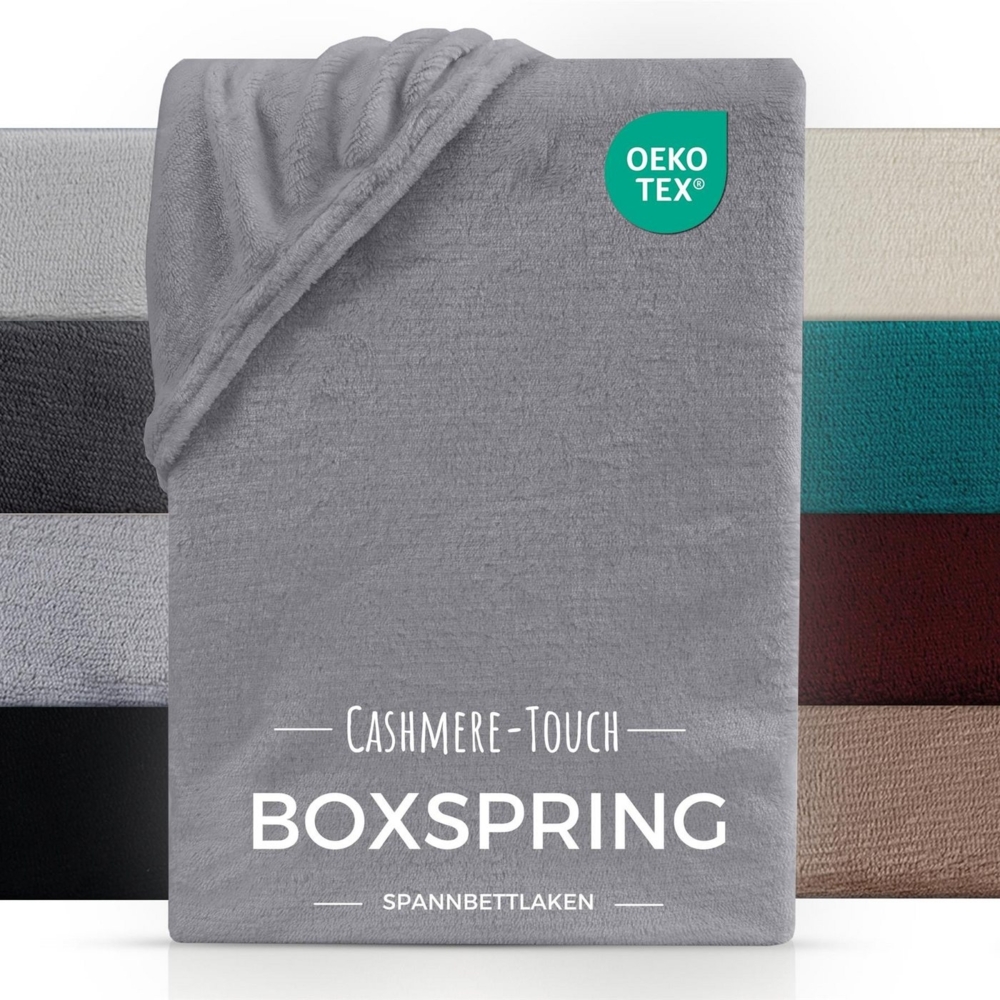 Carpe Sonno Spannbettlaken Boxspring Cashmere Touch Winter warm 180x200 200x200 180x220 200x220, Fleece, Gummizug: rundum, (1 Stück), Wasserbett Spannbettlaken Kuscheliges Spannbetttuch Grau Bild 1