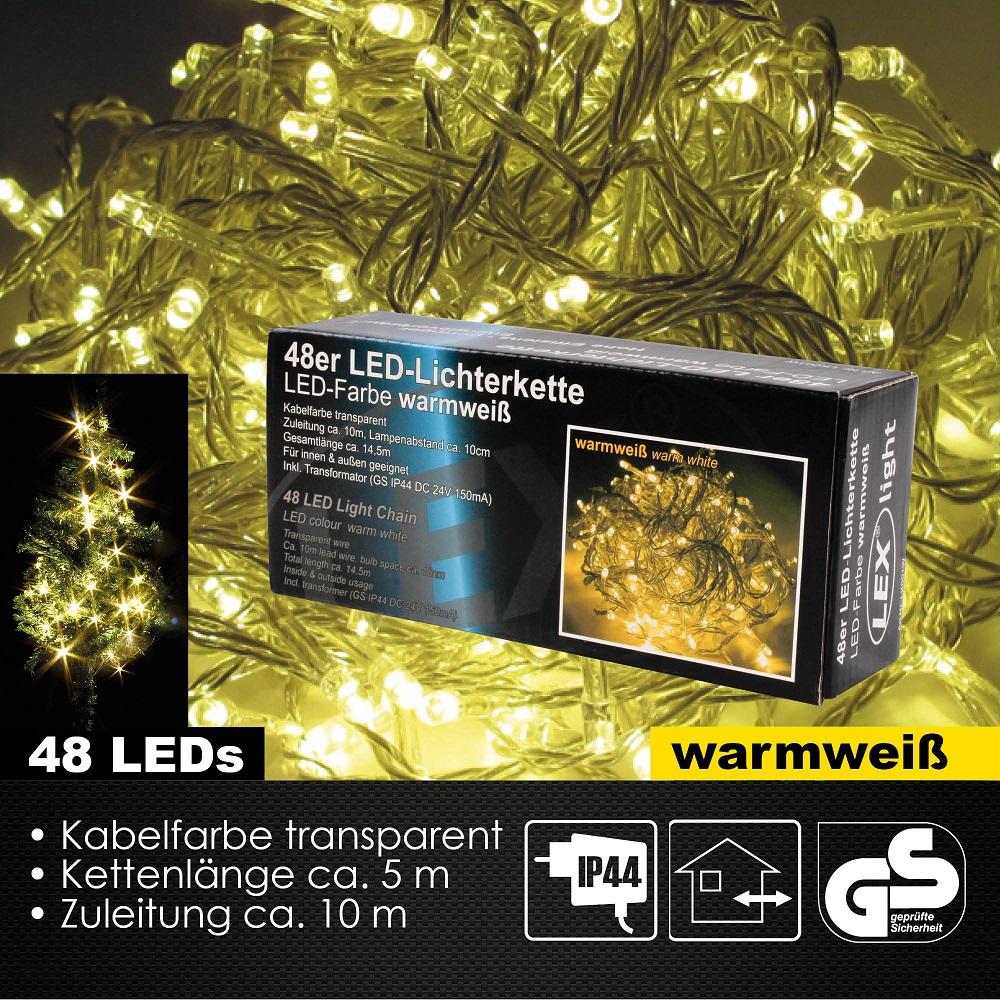 48er LED Lichterkette Außen Innen Partylichterkette Weihnachtslichterkette warmweiß Bild 1