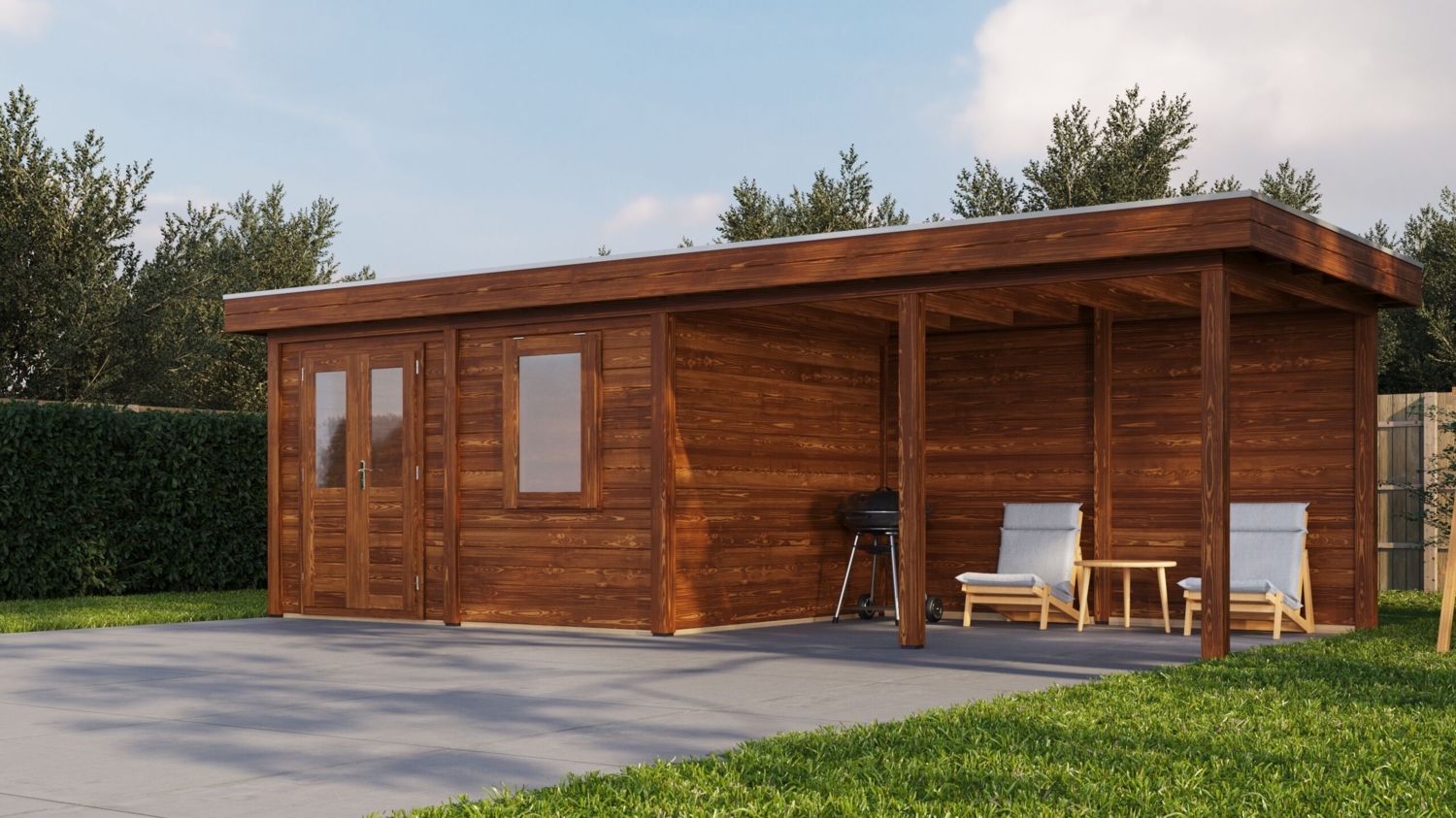 Lugarde Select Modern Gartenhaus mit Vordach Oldenburg 388x300cm + 400cm - Braunes Öl Bild 1