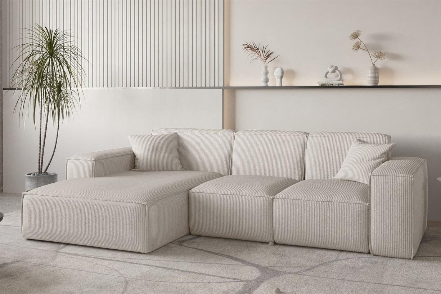 Ecksofa Designersofa CELES PREMIUM in Stoff Scala Hellbeige Ottomane Links Bild 1