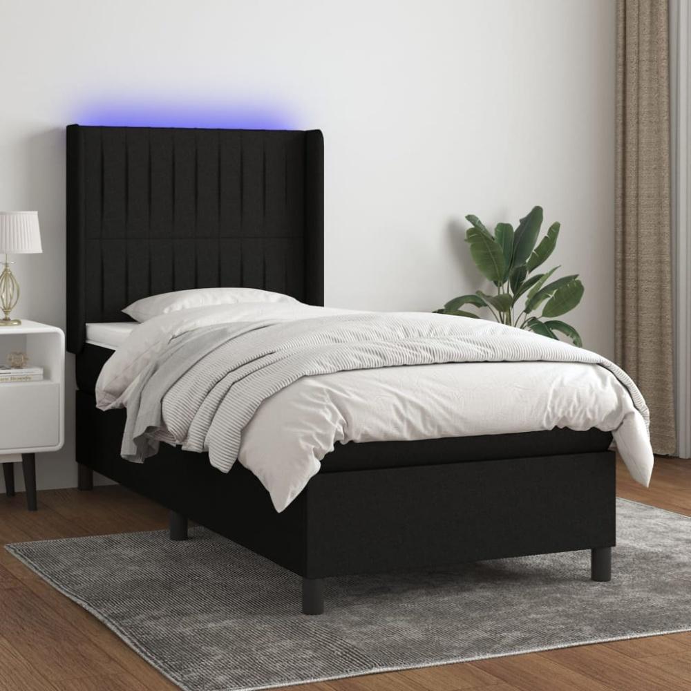 vidaXL Boxspringbett mit Matratze & LED Schwarz 80x200 cm Stoff, Härtegrad: H2 [3138431] Bild 1