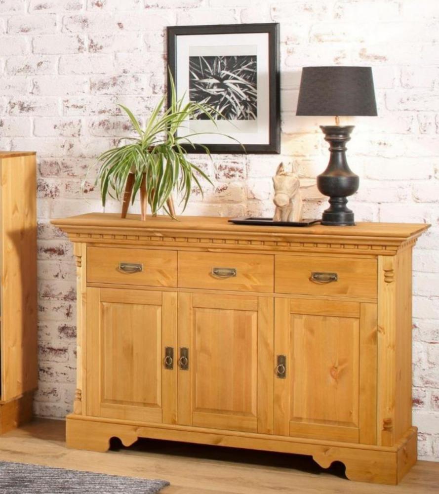 Kommode "Milan" Sideboard 140cm 3-türig Kiefer Massiv Natur Bild 1