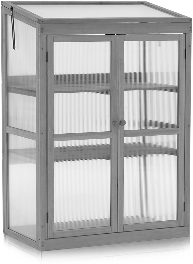 M MCombo Gewächshaus Frühbeet aus Holz, für Balkon & Garten, Klein Treibhaus Greenhouse Aufsatz Kasten winterfest, 46*76*110cm, 0760 (Grau) Bild 1