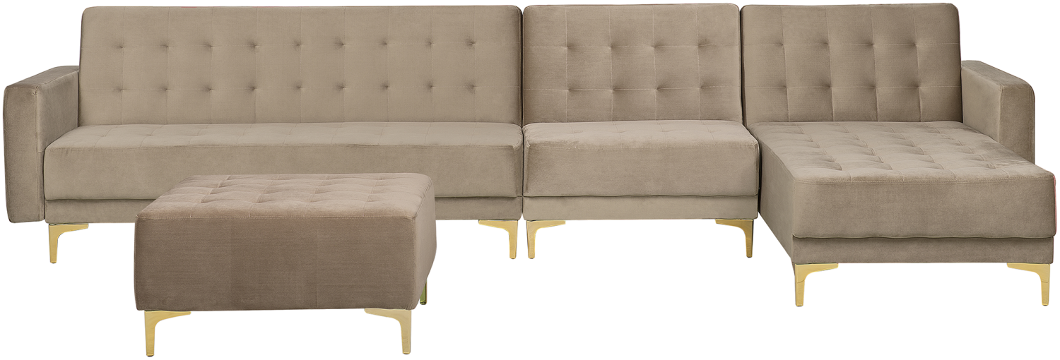 Modulsofa Samtstoff Schlaffunktion sandbeige linksseitig Ottomane ABERDEEN Bild 1