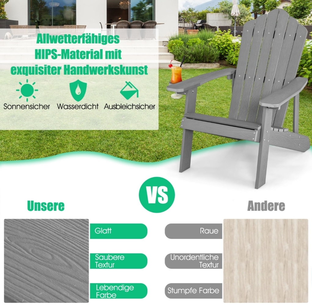 Adirondack-Stuhl Gartenstuhl mit Getränkehalter Hellgrau Bild 1