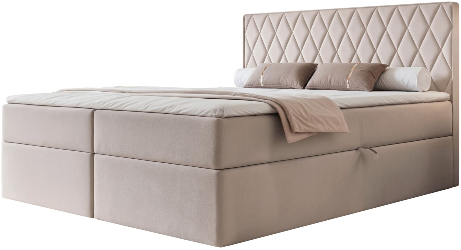 Selsey 'Carenzo' Boxspringbett mit Bonellmatratze, Topper, Velours, greige, 160x200 cm Bild 1