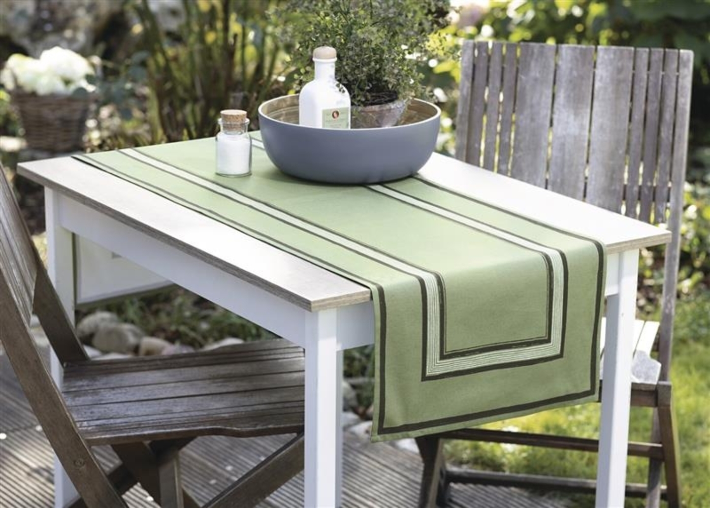 Tischläufer "Salvia verde" aus Baumwolle, 40x140 cm, grün, Tischband, Mitteldecke Bild 1