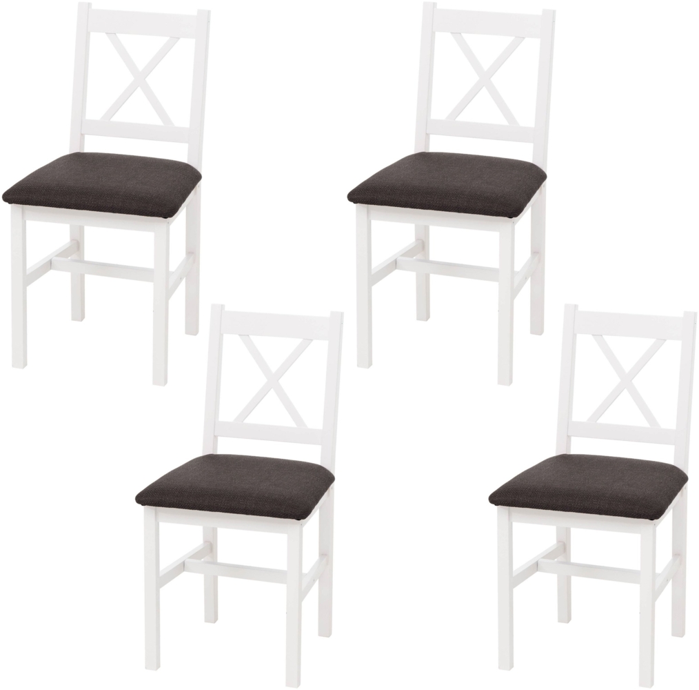 4er-Set Esszimmerstuhl HWC-F77, Lehnstuhl Küchenstuhl Stuhl, Massiv-Holz Stoff Landhaus ~ weiß, Polster schwarz Bild 1