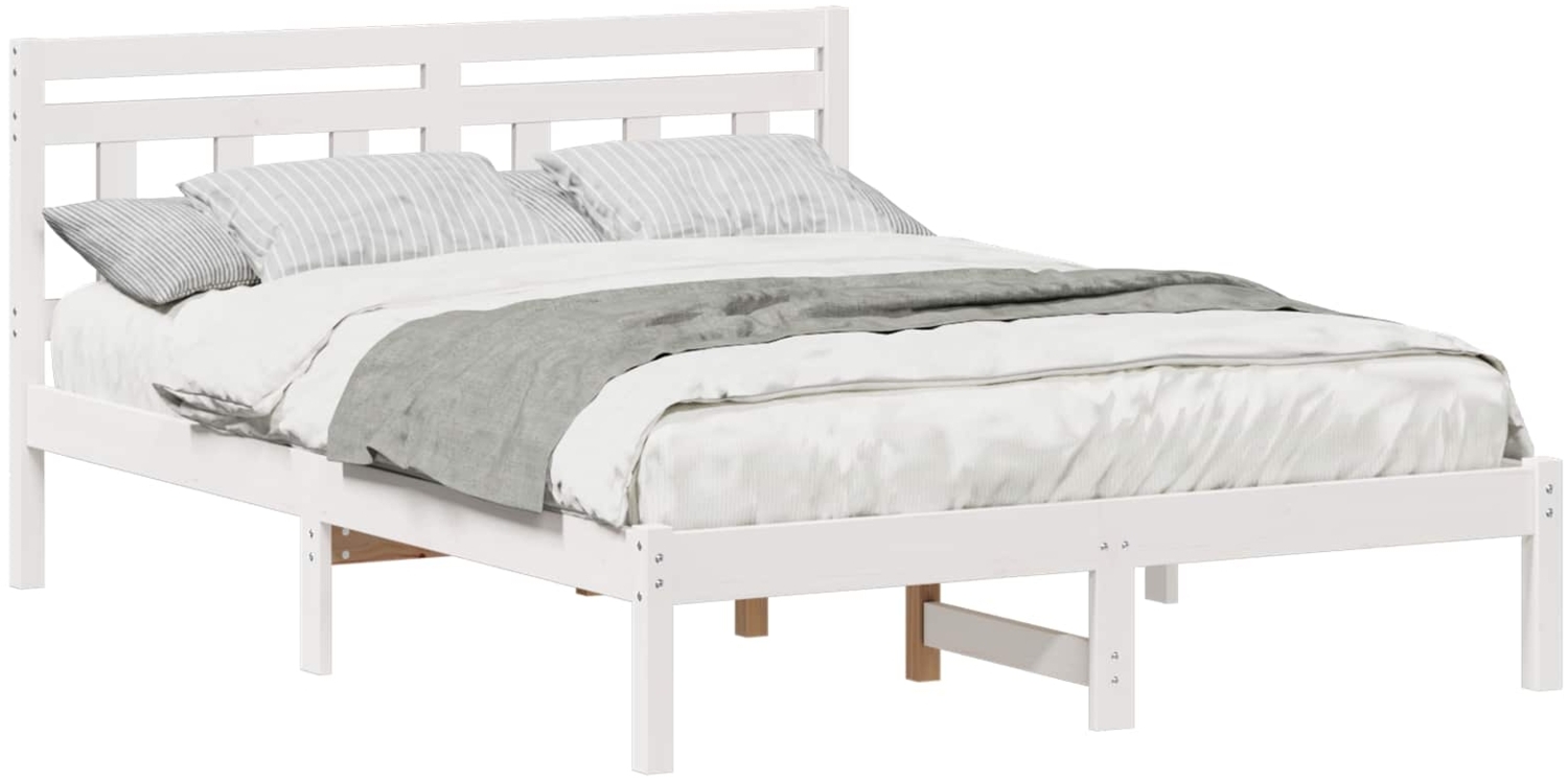 vidaXL Bettrahmen Weiß 135 x 190 cm Massives Kiefernholz 872384 Bild 1