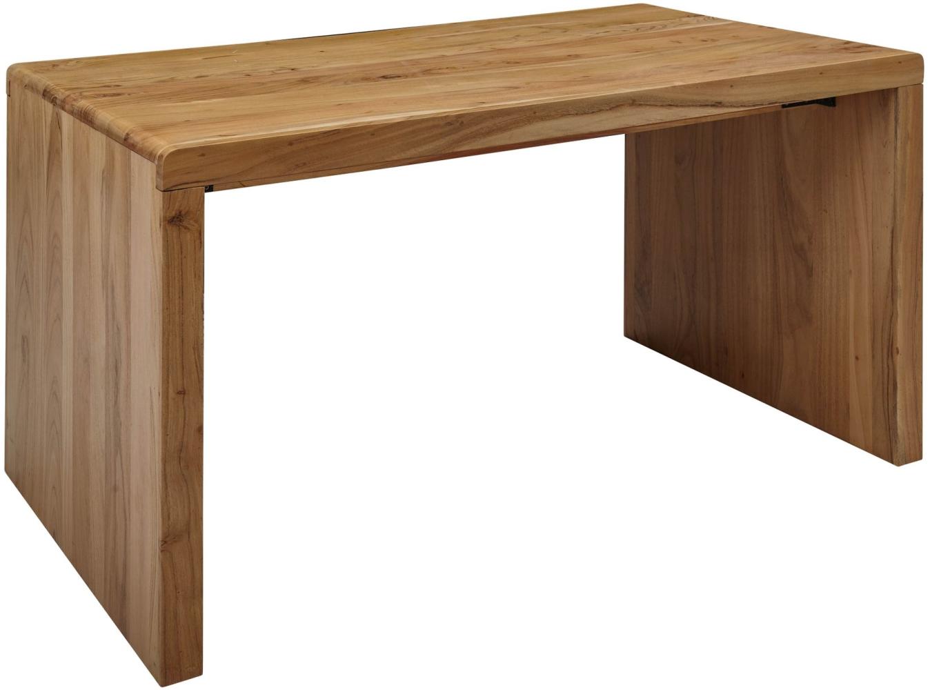 Kadima Design Schreibtisch "Teko": Massivholz Akazie, Stauraum, abgerundete Ecken, stabil. Beige, 140x80x76 cm Bild 1