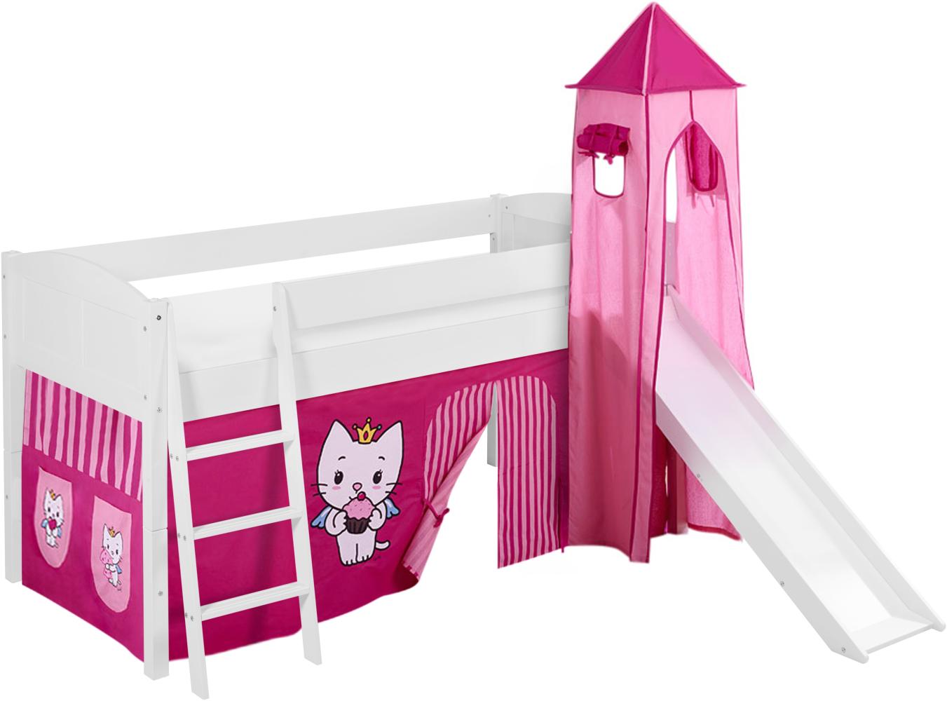 Lilokids 'Ida 4106' Spielbett 90 x 200 cm, Angel Cat Sugar, Kiefer massiv, mit Turm, Rutsche und Vorhang Bild 1