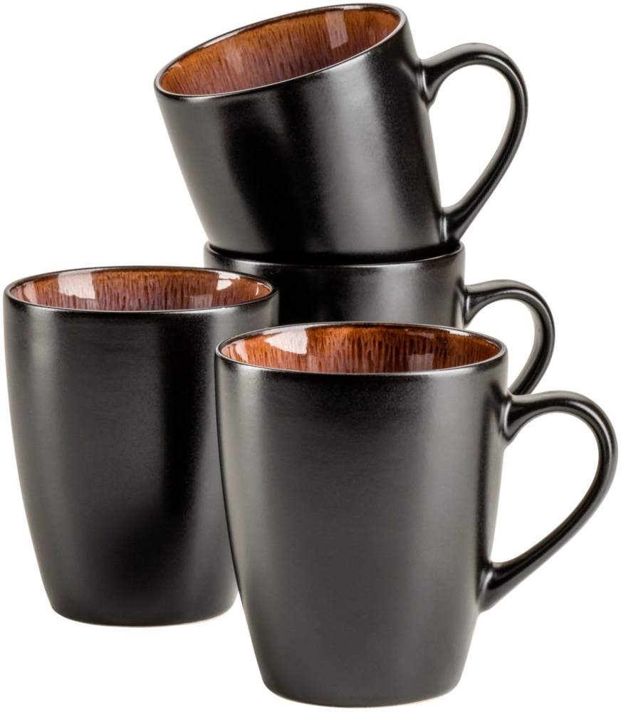 MÄSER 935133 Serie Teona, 4er Kaffeebecher Set mit grün-brauner Reaktivglasur, 4 große Kaffeetassen aus Keramik in modern dezenter Coupe-Form, Steinzeug Bild 1