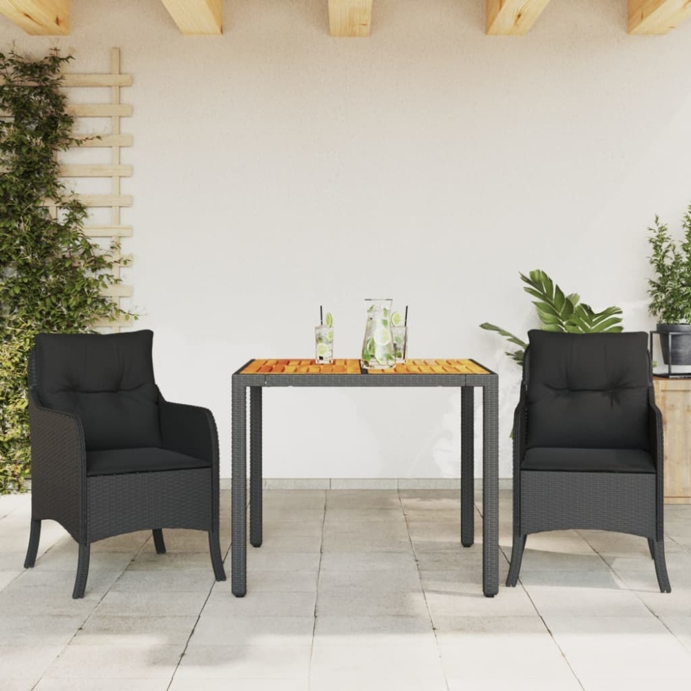 vidaXL 3-tlg. Garten-Essgruppe mit Kissen Schwarz Poly Rattan Bild 1