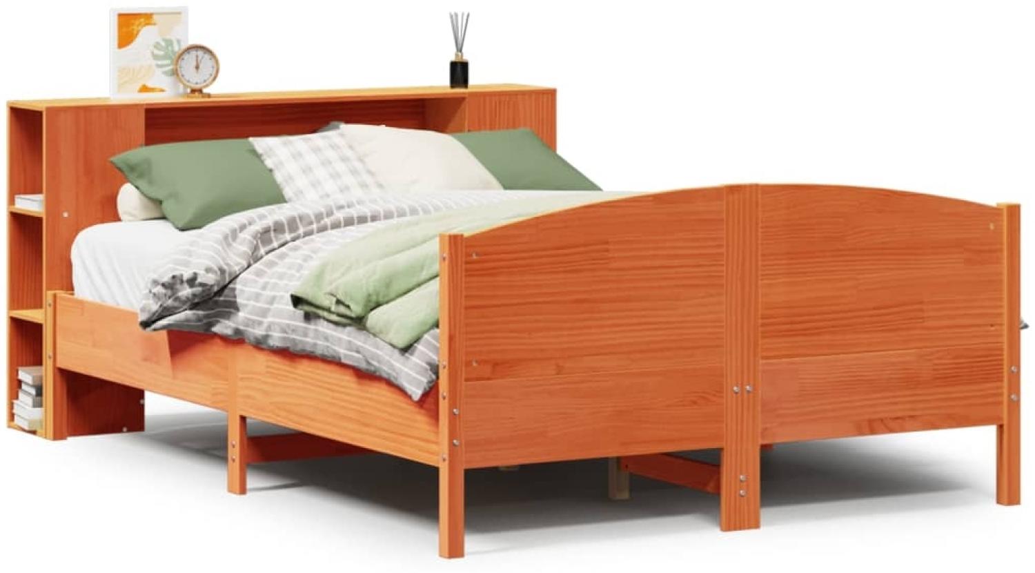 vidaXL Massivholzbett mit Regal ohne Matratze Wachsbraun 150x200 cm 3323064 Bild 1