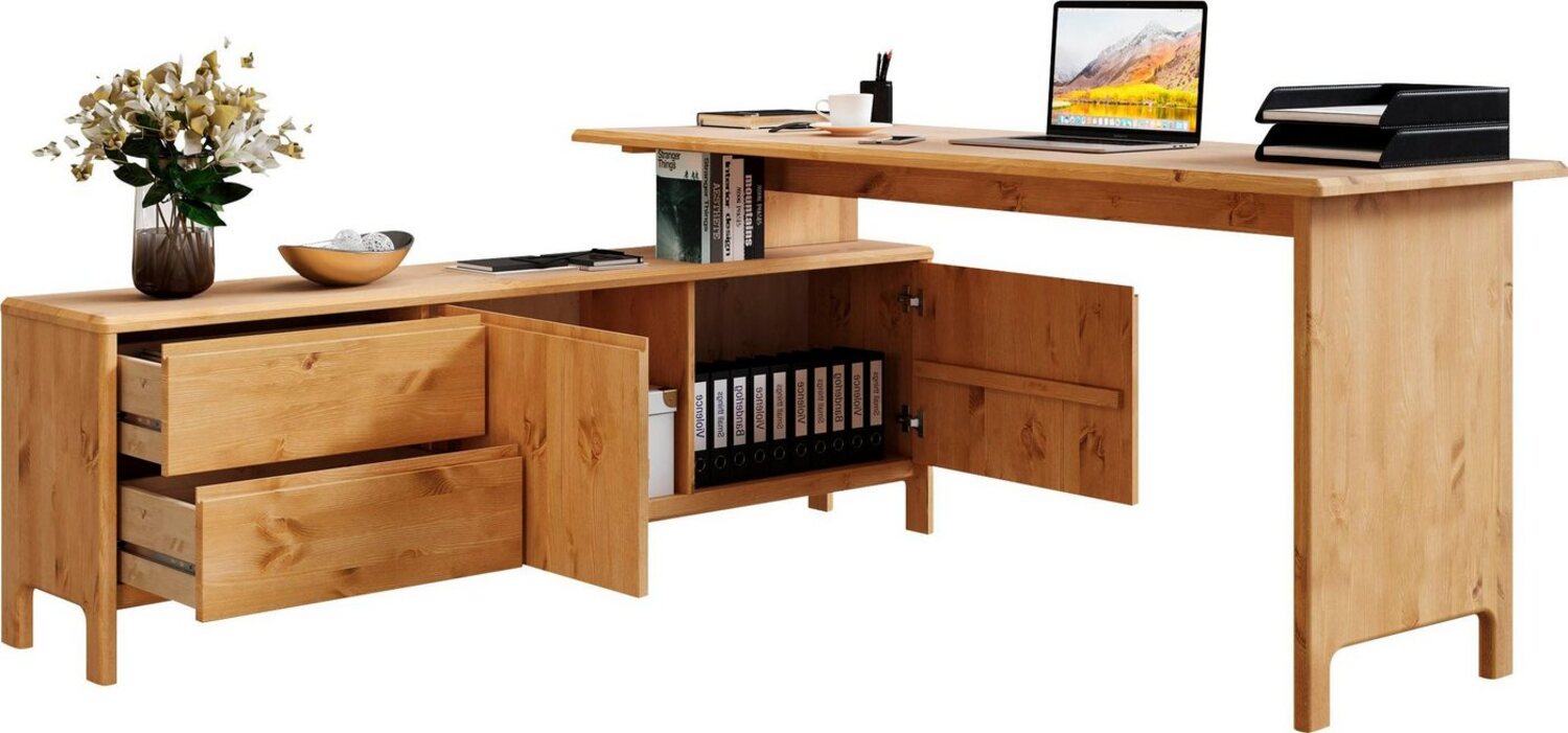 Home affaire Schreibtisch Luven, Breite 170-304 cm, Eckschreibtisch aus Massivholz Bild 1