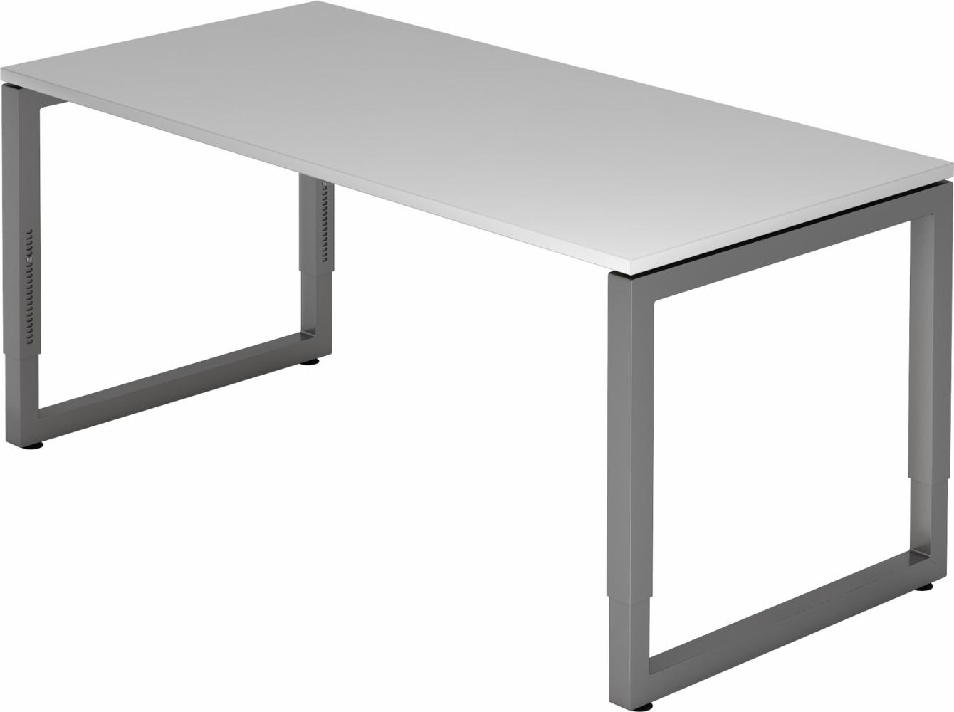 bümö höhenverstellbarer Schreibtisch R-Serie 160x80 cm in grau, Gestell in Graphit - PC Tisch für's Büro manuell höhenverstellbar, Computertisch verstellbar, RS-16-5-G Bild 1