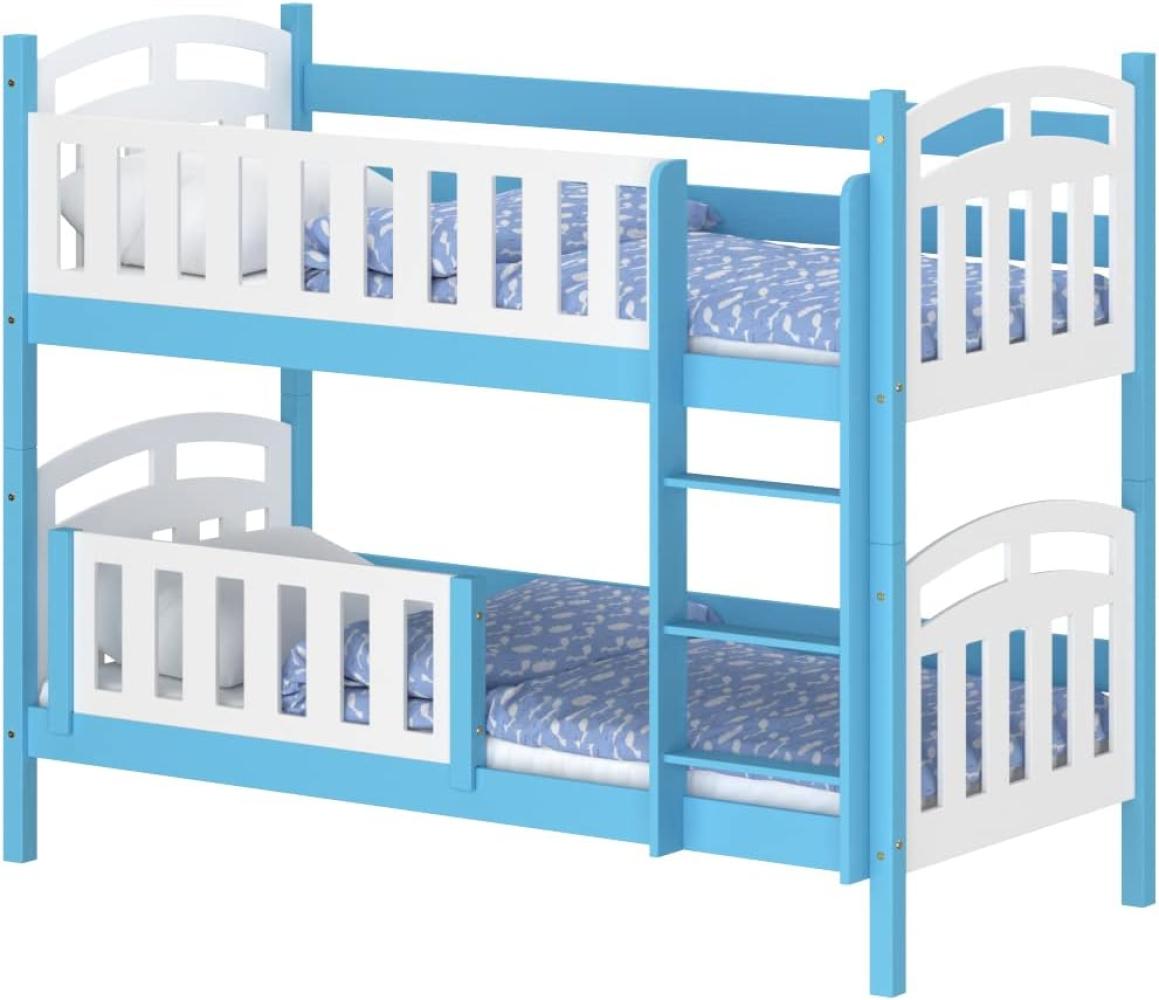 WNM Group Kinderbett mit Rausfallschutz Suzie - aus Massivholz - Hochbett fr Mdchen und Jungen - Absturzsicherung Hochbett - Kinderhochbetten 190x80 cm - Blau Bild 1