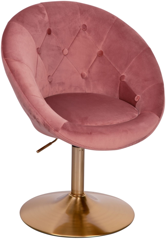 Loungesessel Samt Rosa / Gold Design Drehstuhl, Clubsessel Polsterstuhl mit Rückenlehne, Drehsessel Cocktailsessel Lounge, Sessel mit Stoffbezug Bild 1