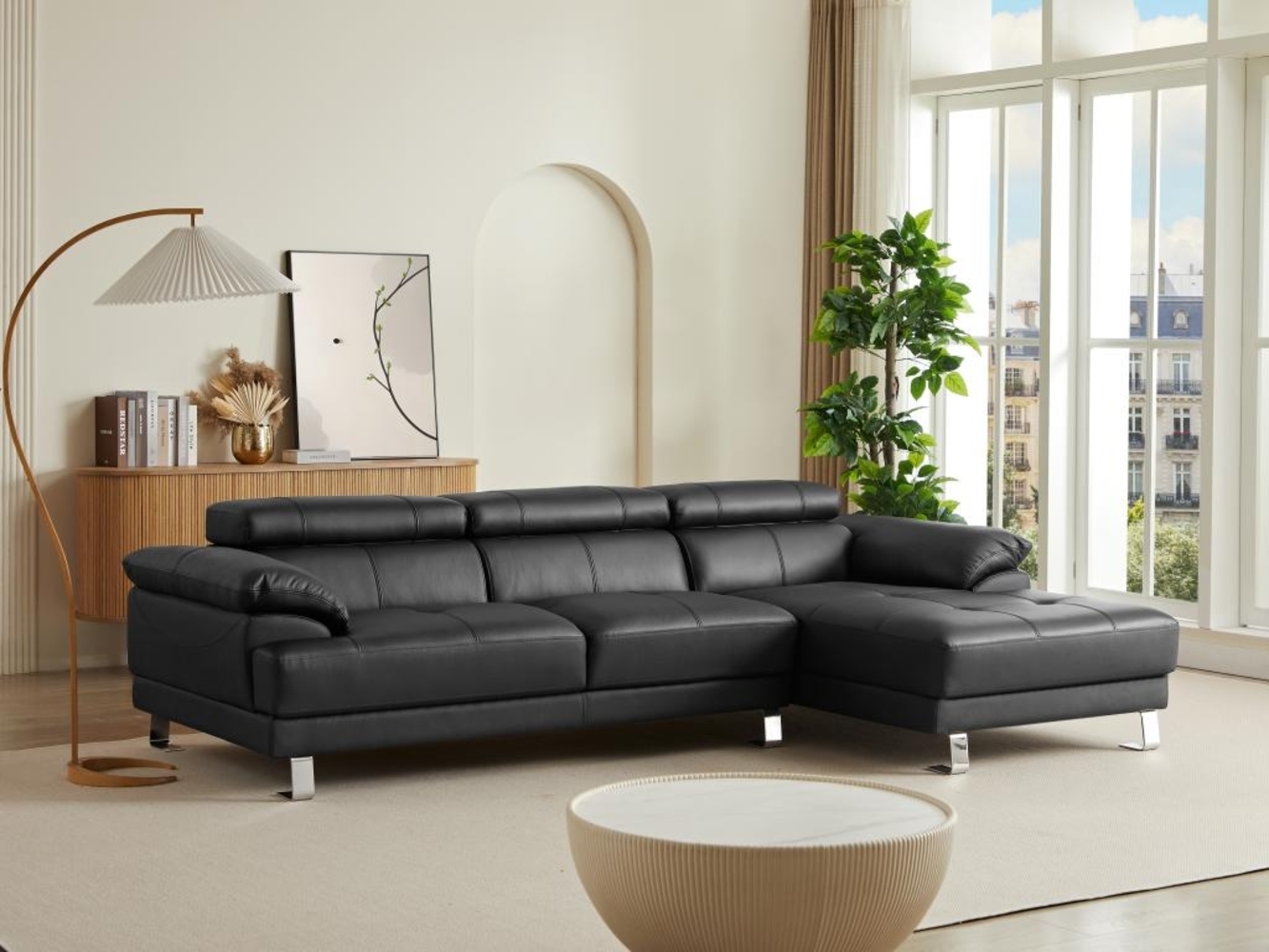 Vente-unique - Ecksofa - Premium-Leder - Ecke rechts - Schwarz - EXCELSIORA Bild 1